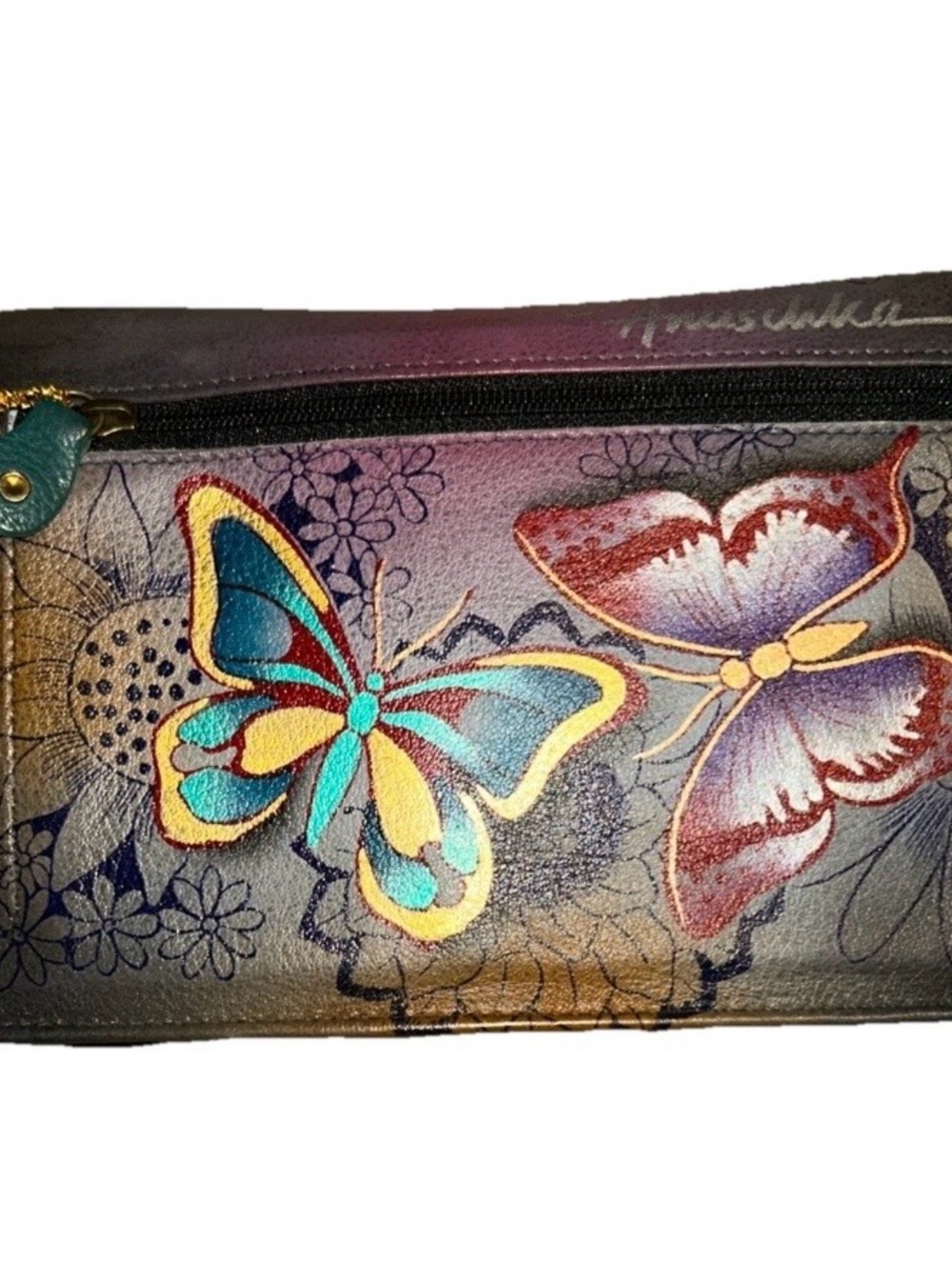 NWT Anuschka Hand Painted
Leather Butterfly Organizer
Wallet On A Strap